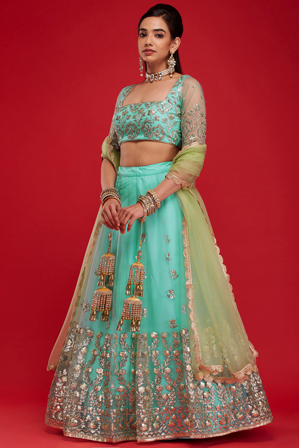 Aqua & Jade Roman Tiara Lehenga