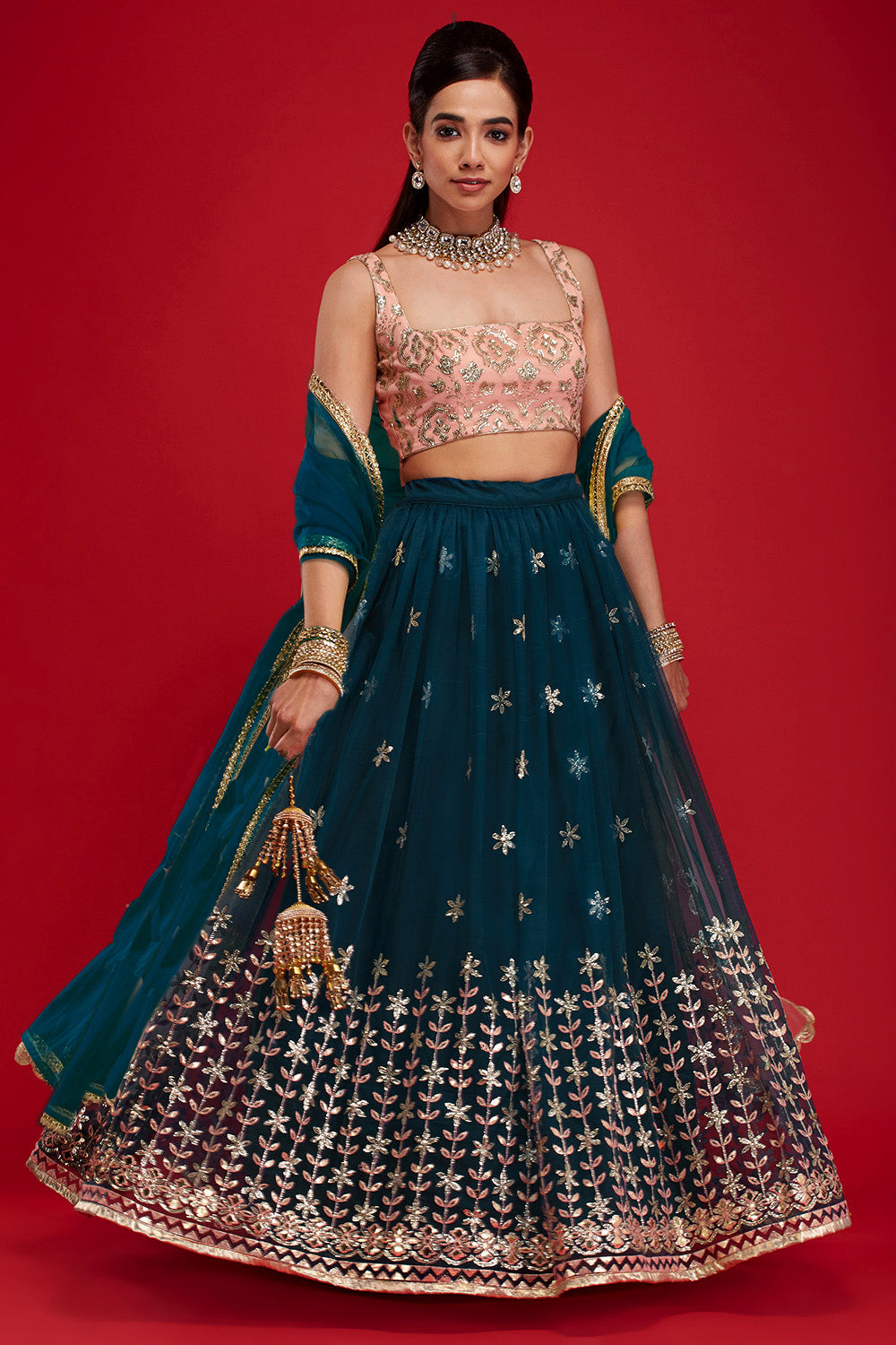 Dark Peacock Starflower Lehenga