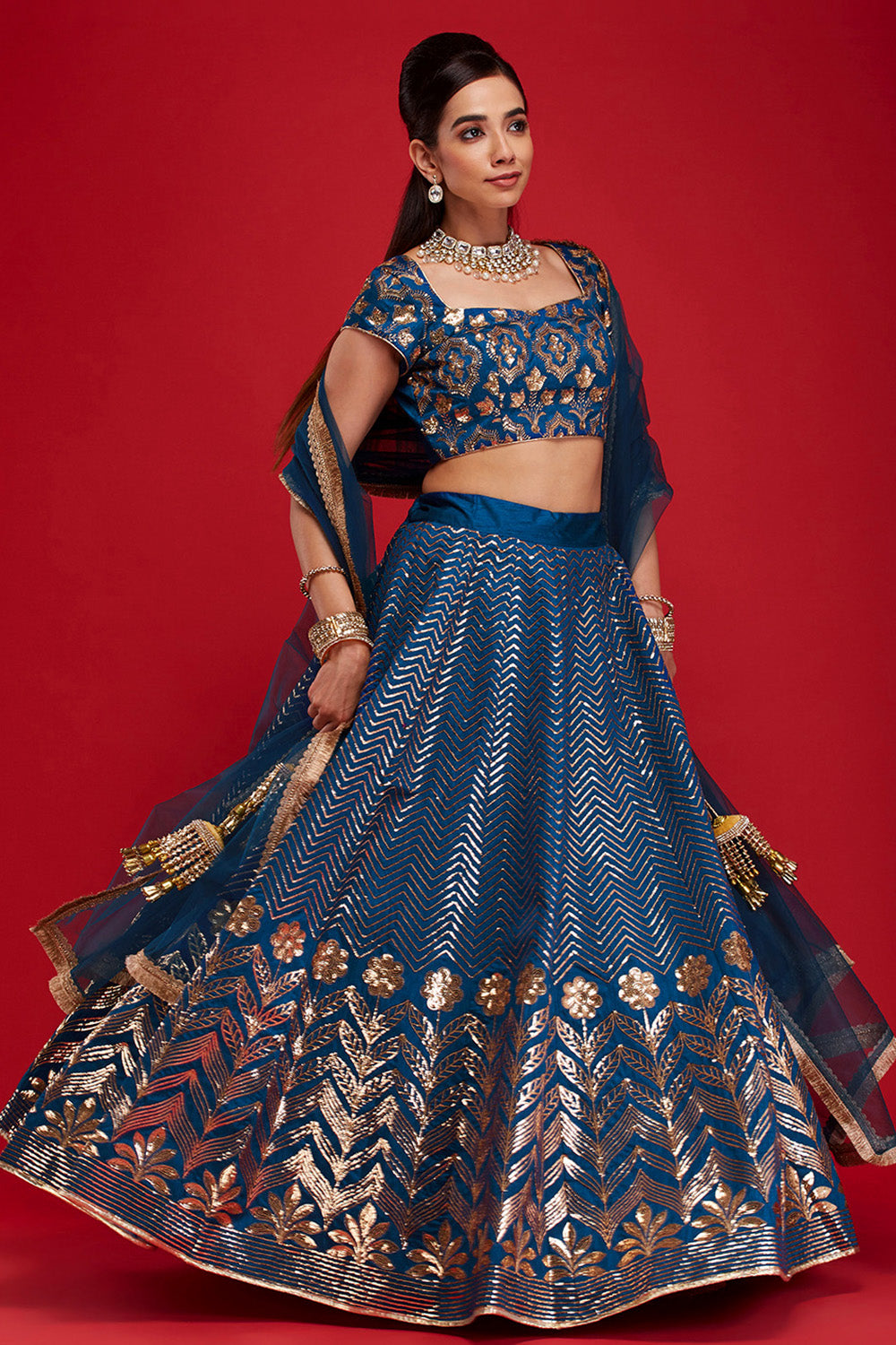 Bright Blue Sequin Fountain Lehenga