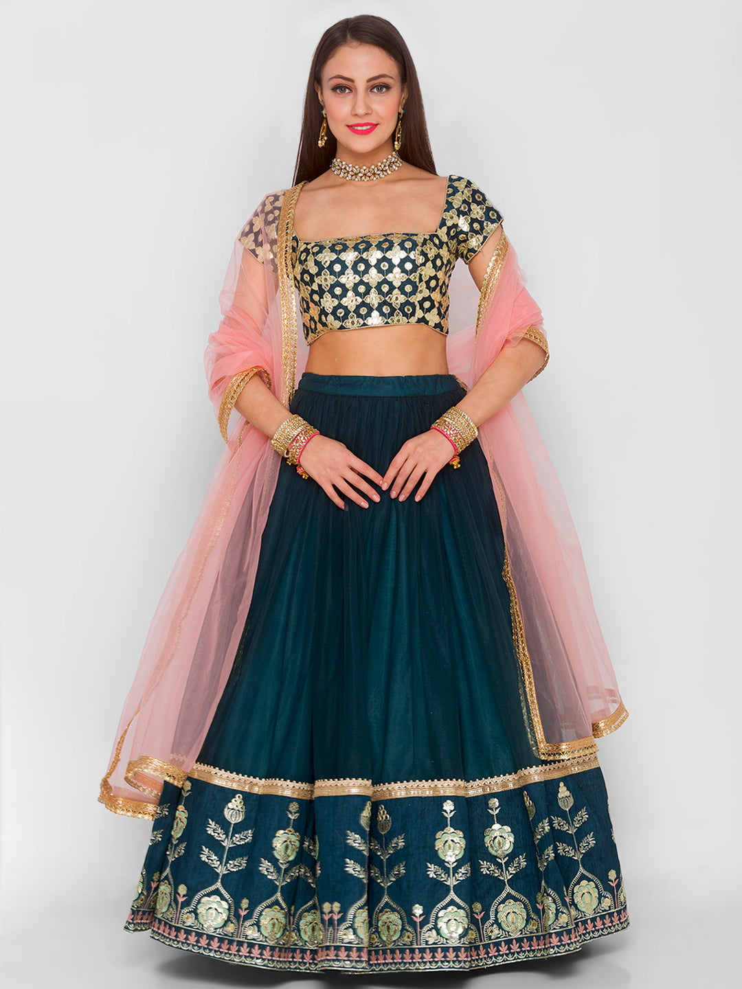 Dark Pine Bagh Border Lehenga