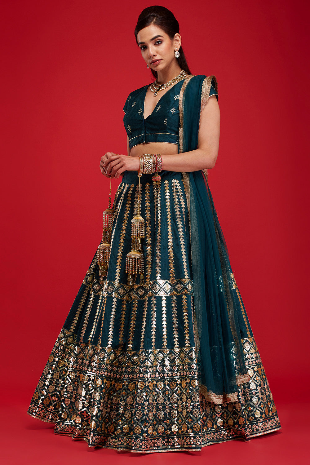 Dark Pine Aztec Lehenga