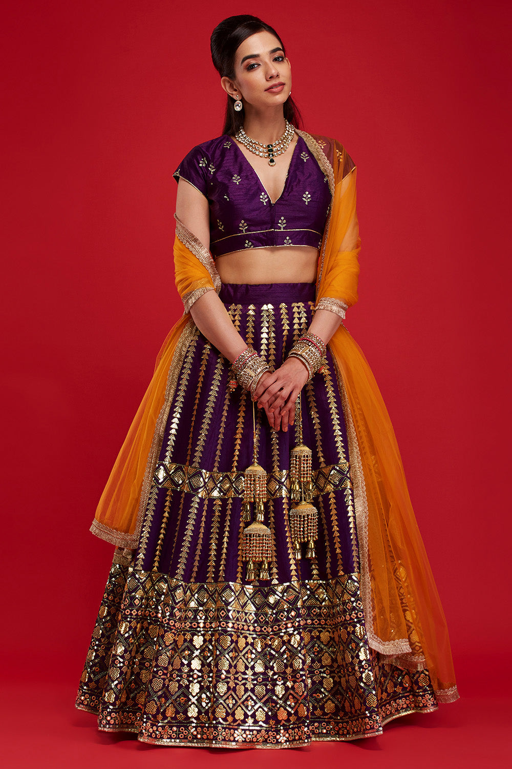 Purple & Mustard Aztec Lehenga