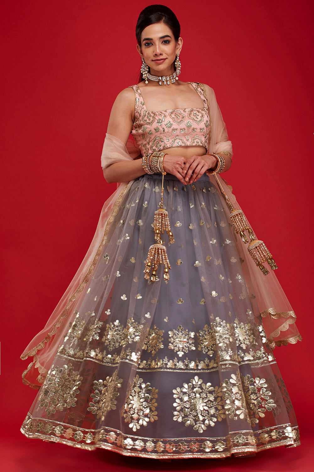 Grey & Blush Snowflake Lehenga