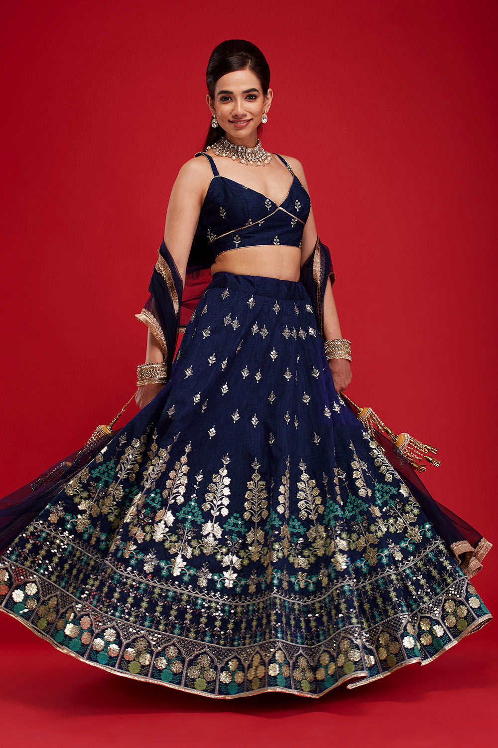 Navy Floral Pendant Lehenga