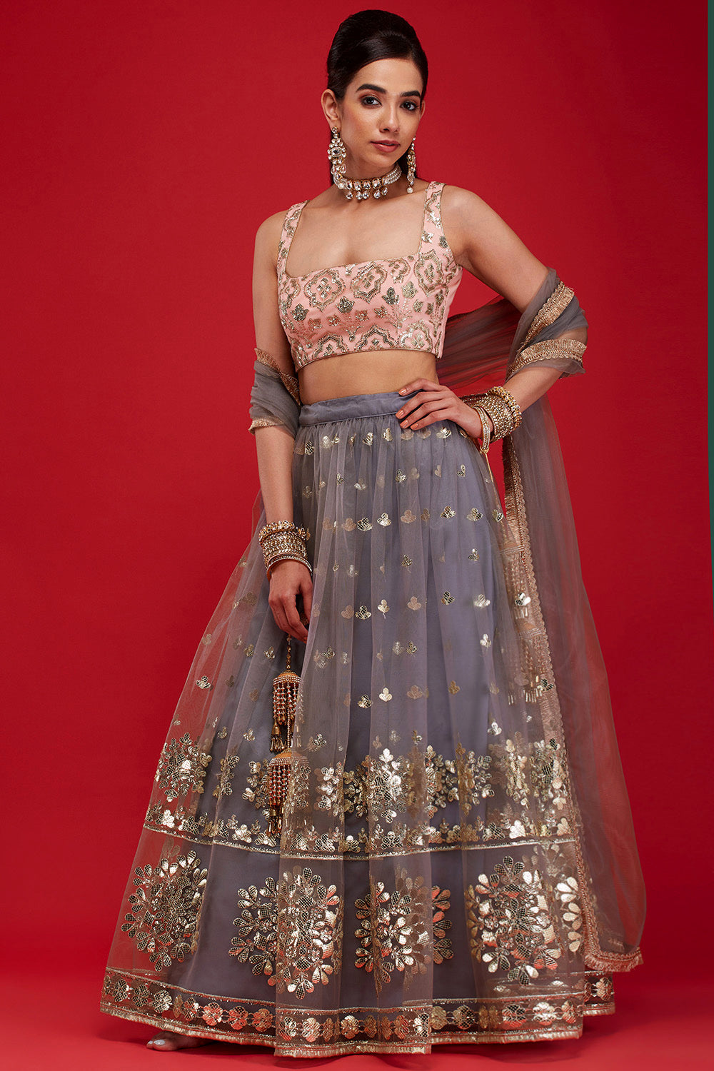 Grey Snowflake Lehenga