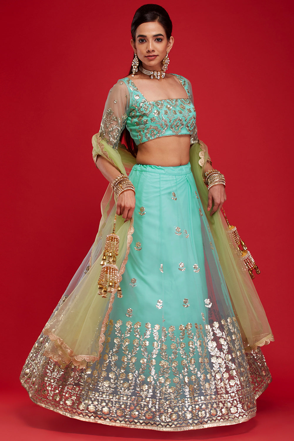 Aqua & Jade Roman Tiara Lehenga