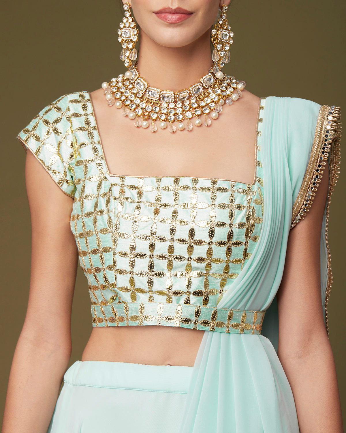Pale Aqua Draped Lehenga Saree