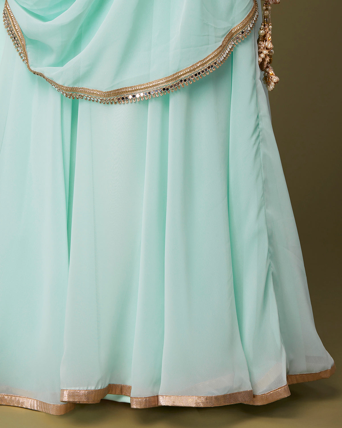 Pale Aqua Draped Lehenga Saree