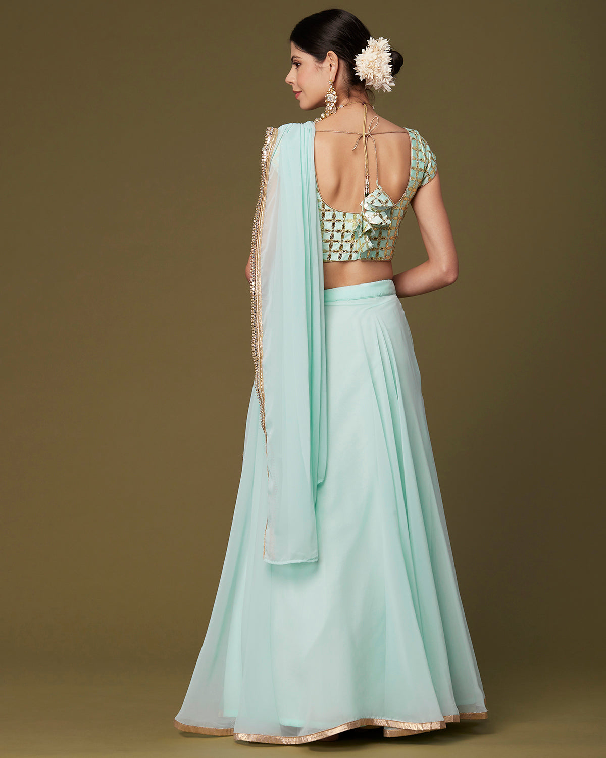 Pale Aqua Draped Lehenga Saree