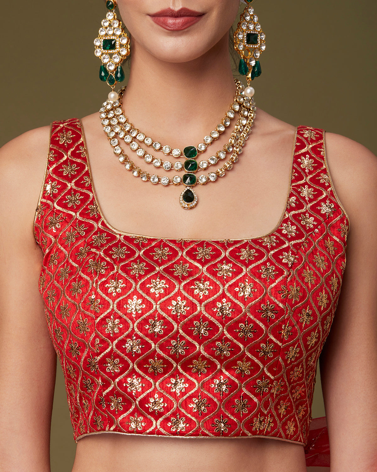 Red Net Ruffled Lehenga