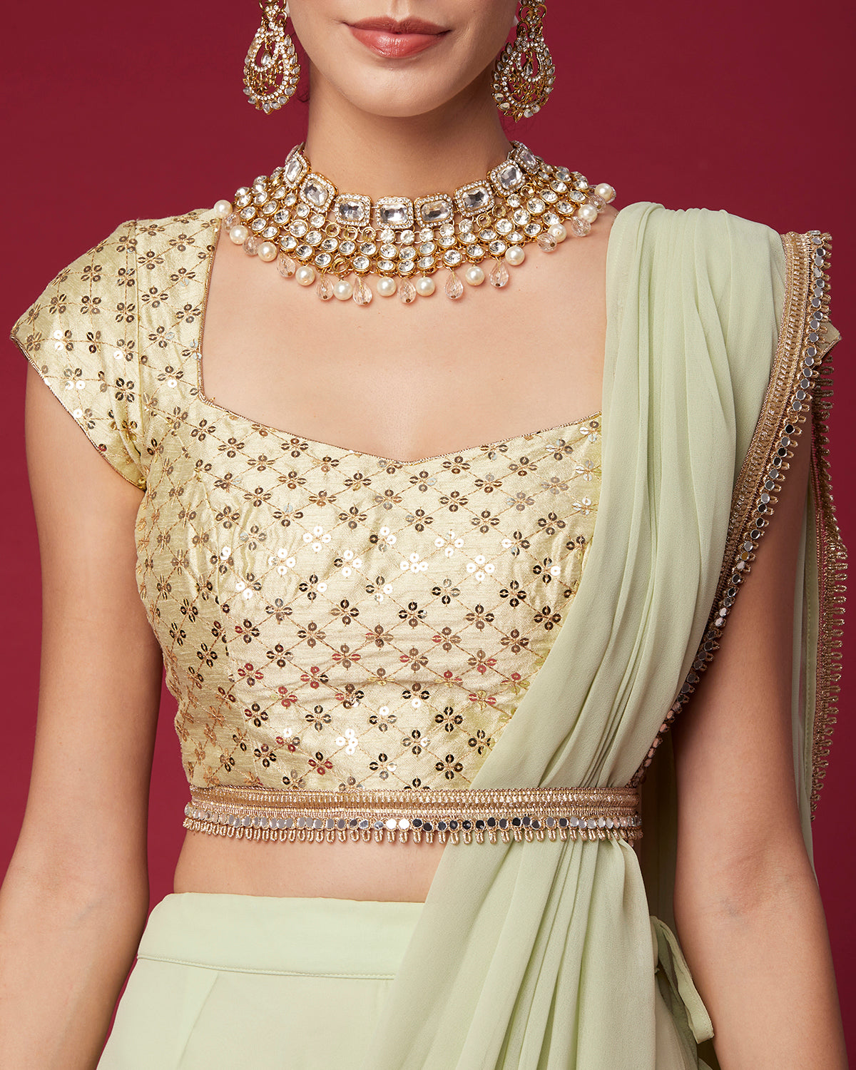 Spring Green Draped Lehenga Saree