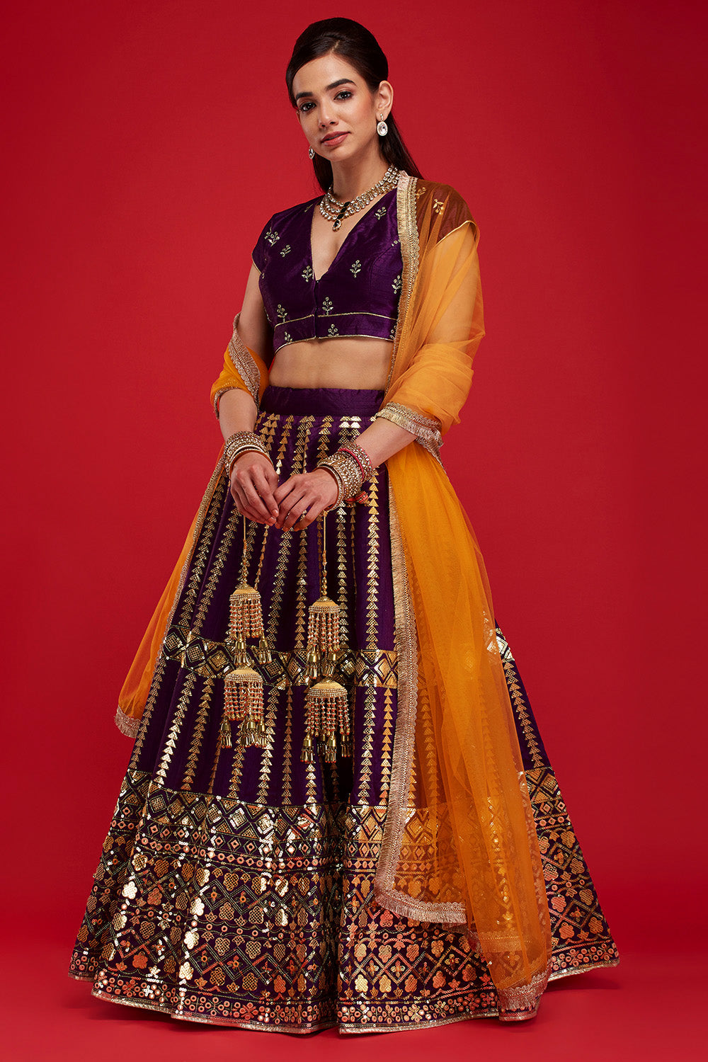 Purple & Mustard Aztec Lehenga