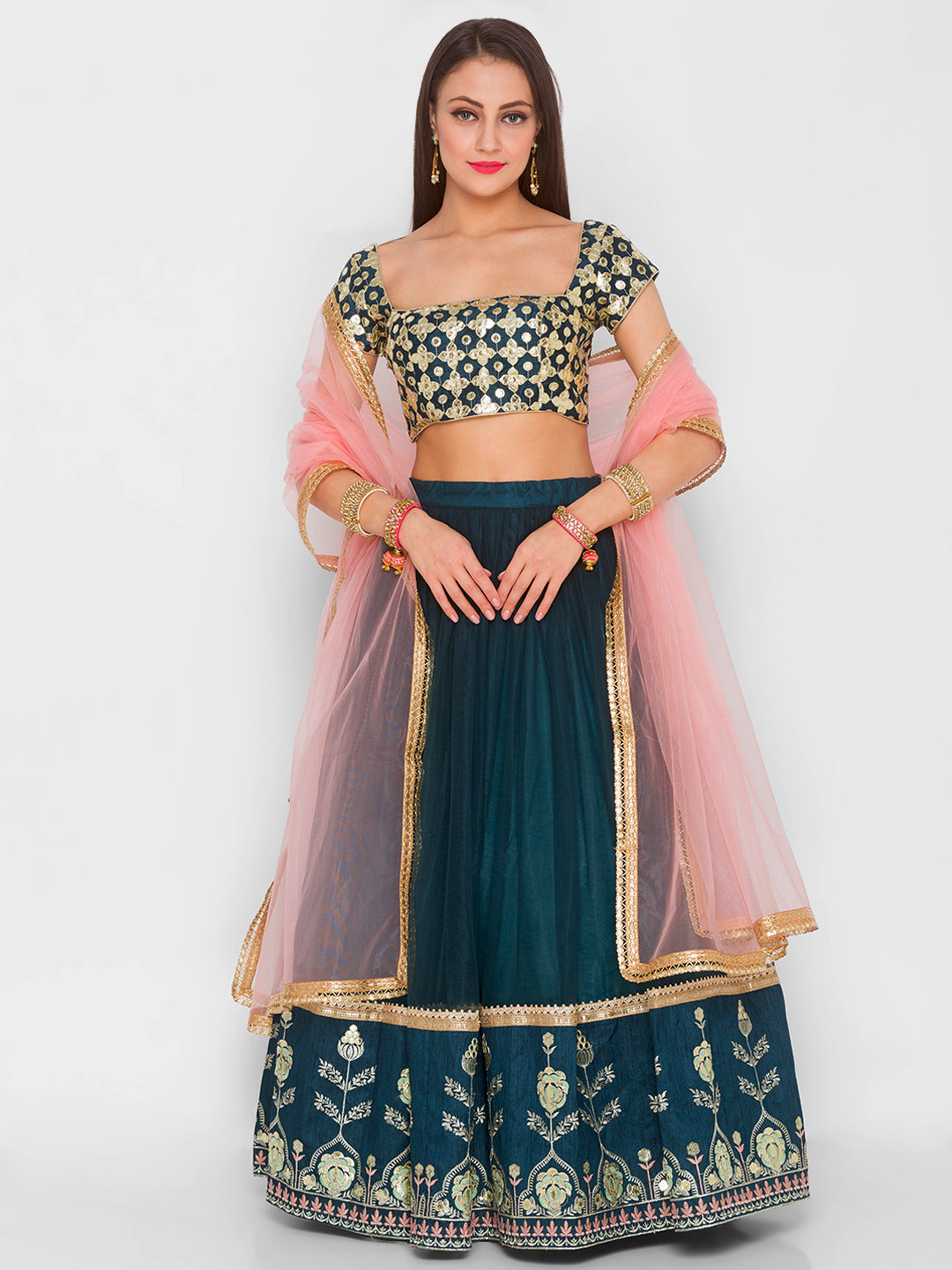 Dark Pine Bagh Border Lehenga