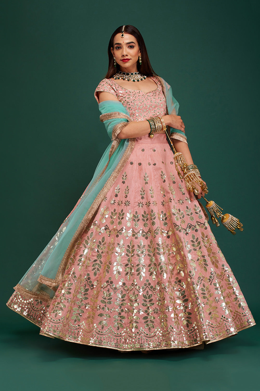 Dusty Pink & Aqua Mirage Lehenga