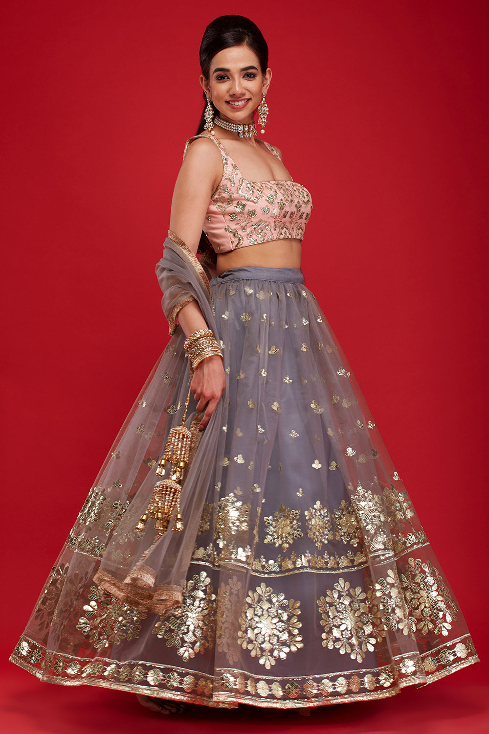 Grey Snowflake Lehenga