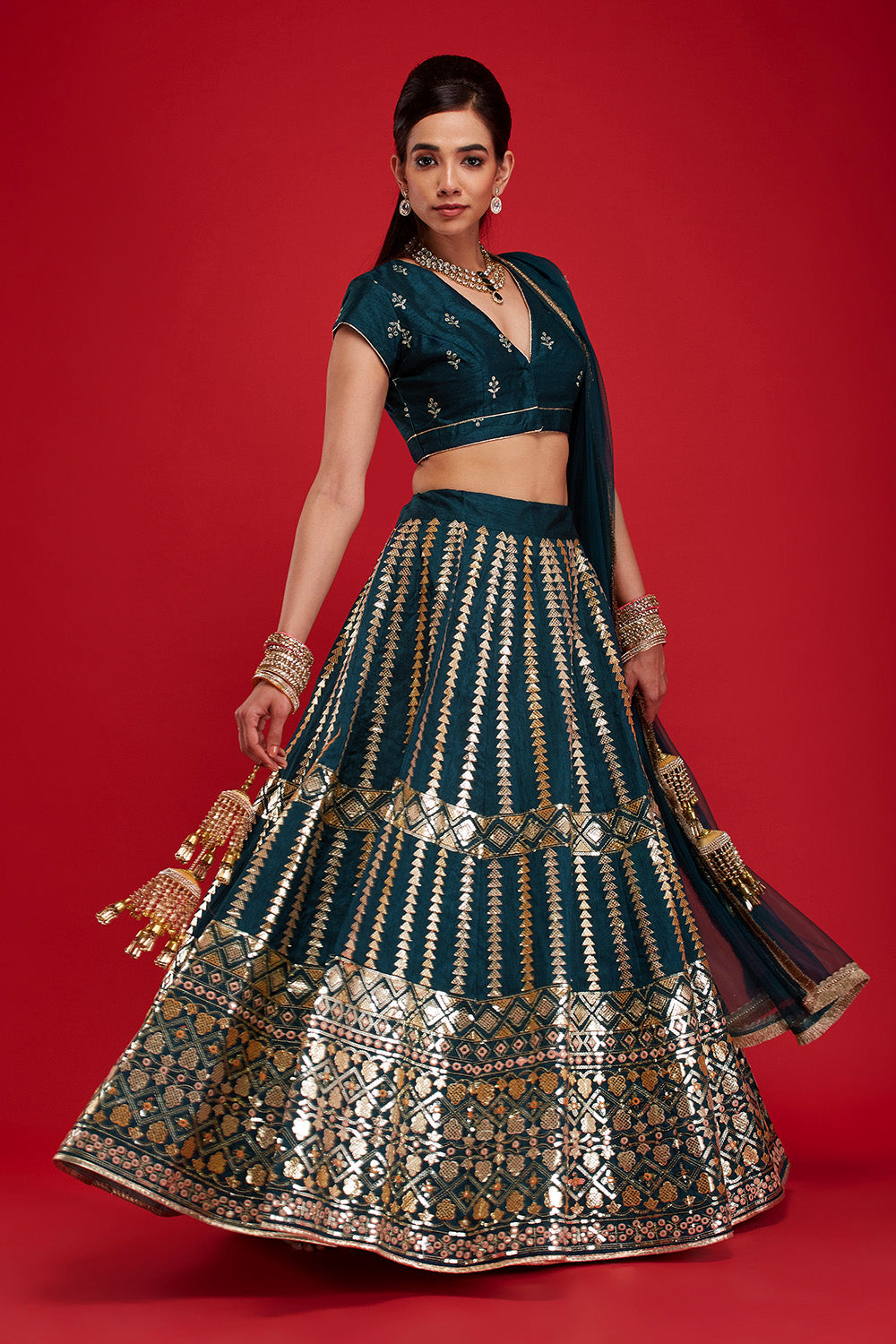 Dark Pine Aztec Lehenga