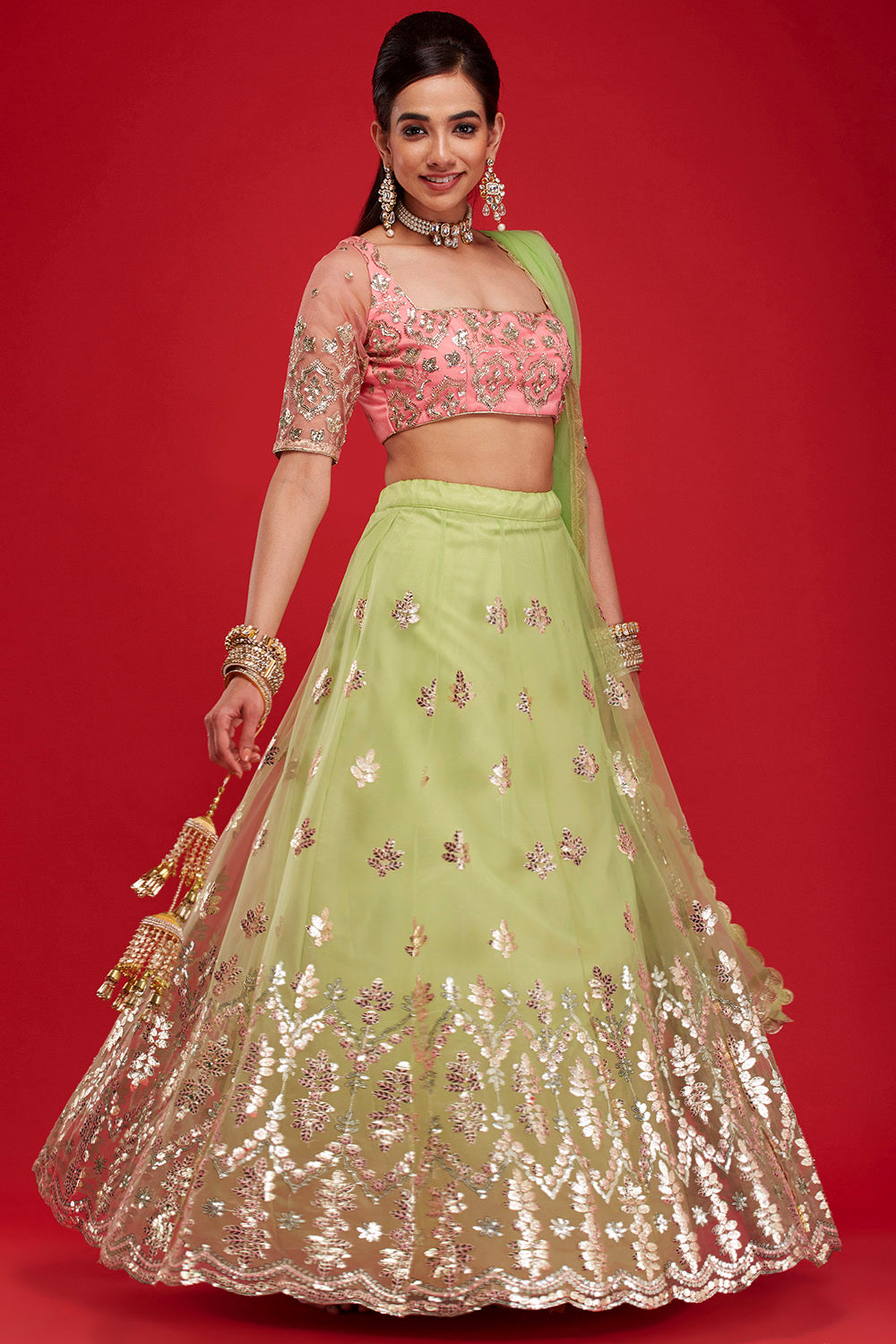 Jade & Pink Gardenia Lehenga