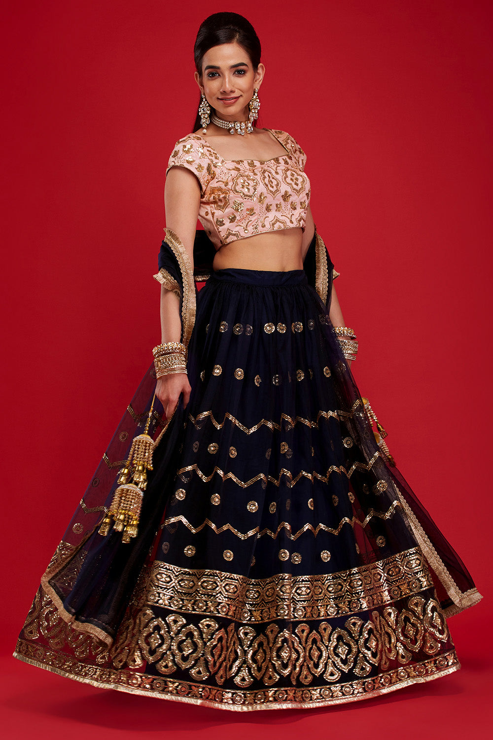 Navy Geometric Wave Lehenga