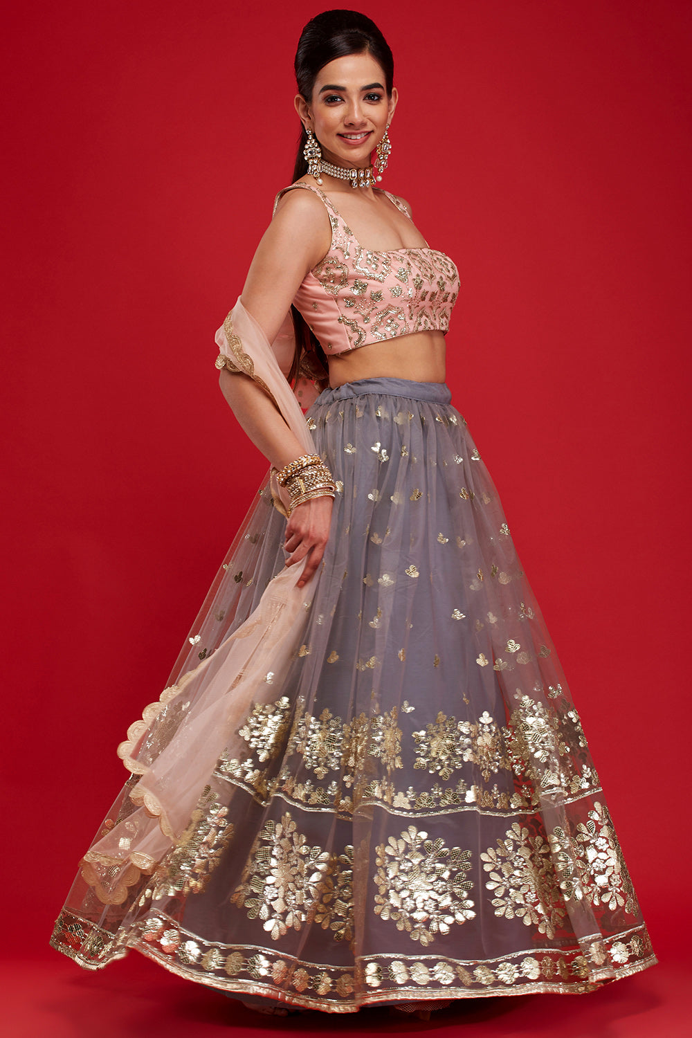 Grey & Blush Snowflake Lehenga