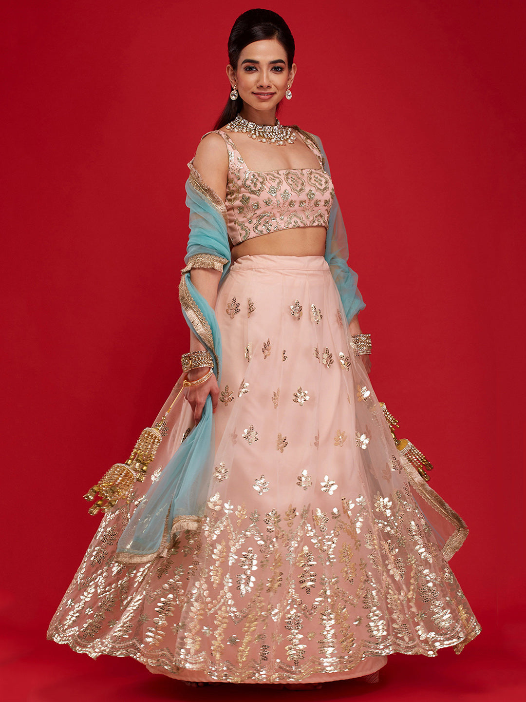 Blush & Aqua Gardenia Lehenga