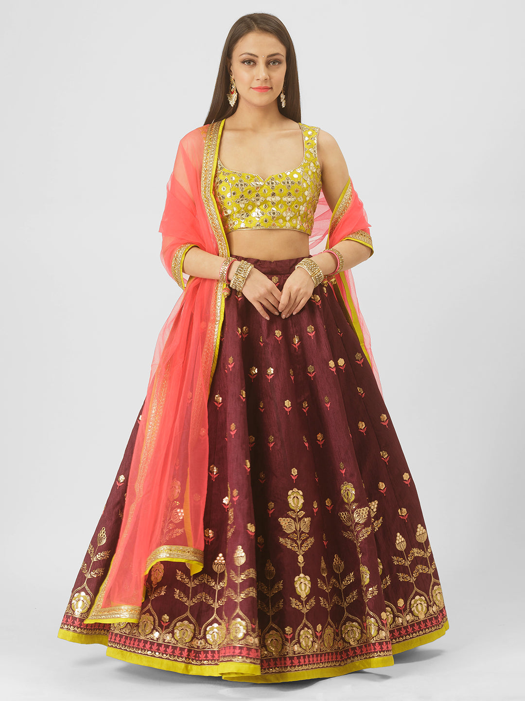 Deep Plum & Pink Gotapatti Bagh Lehenga