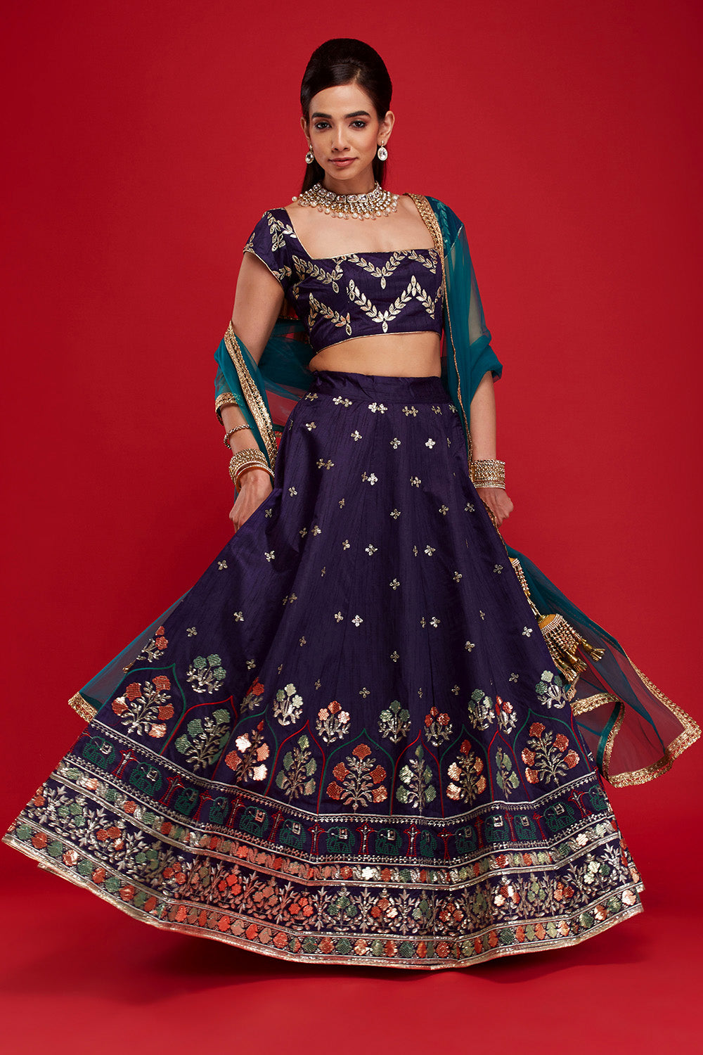Purple & Blue Royal Trail Lehenga
