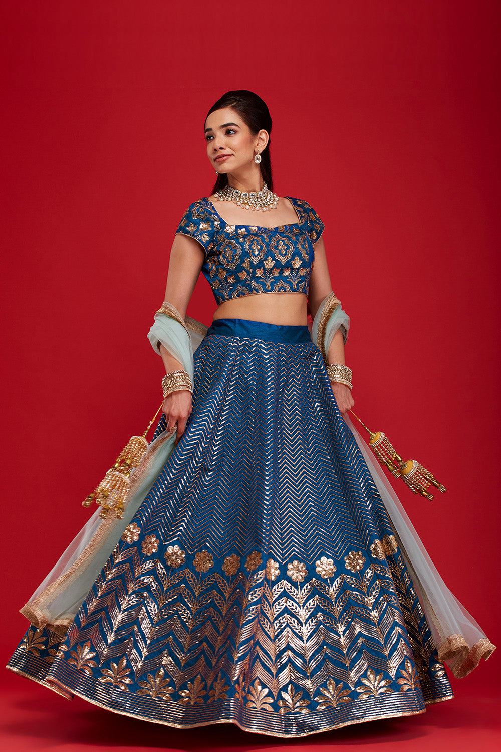 Bright Blue & Aqua Sequin Fountain Lehenga