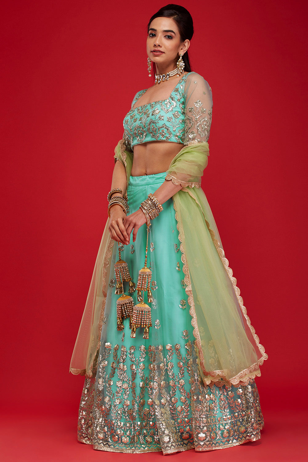 Aqua & Jade Roman Tiara Lehenga