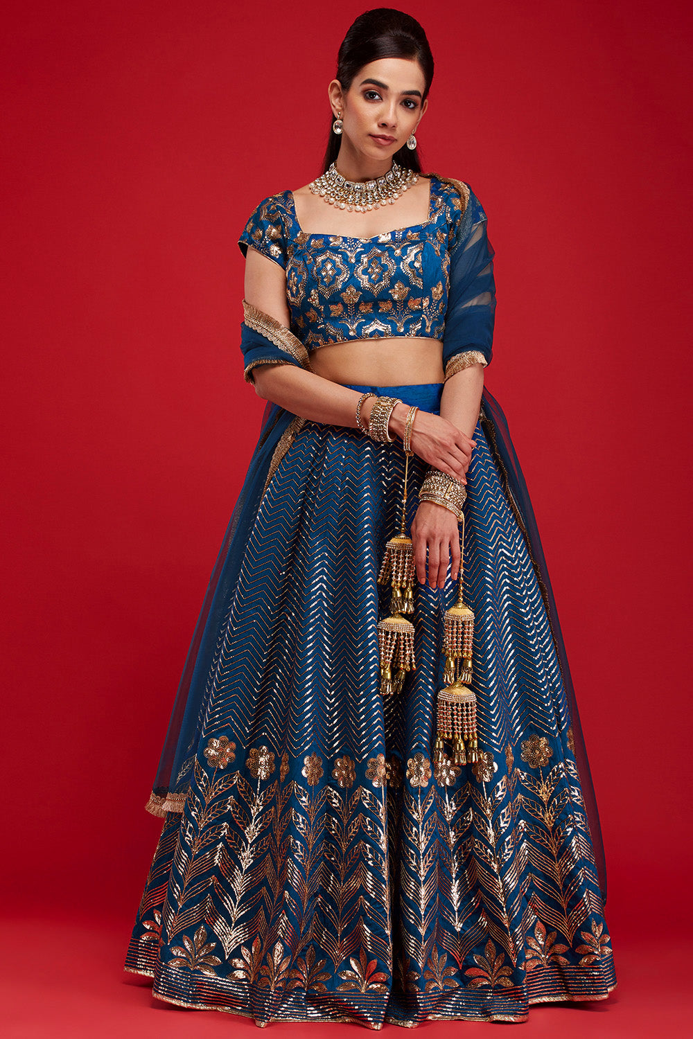 Bright Blue Sequin Fountain Lehenga