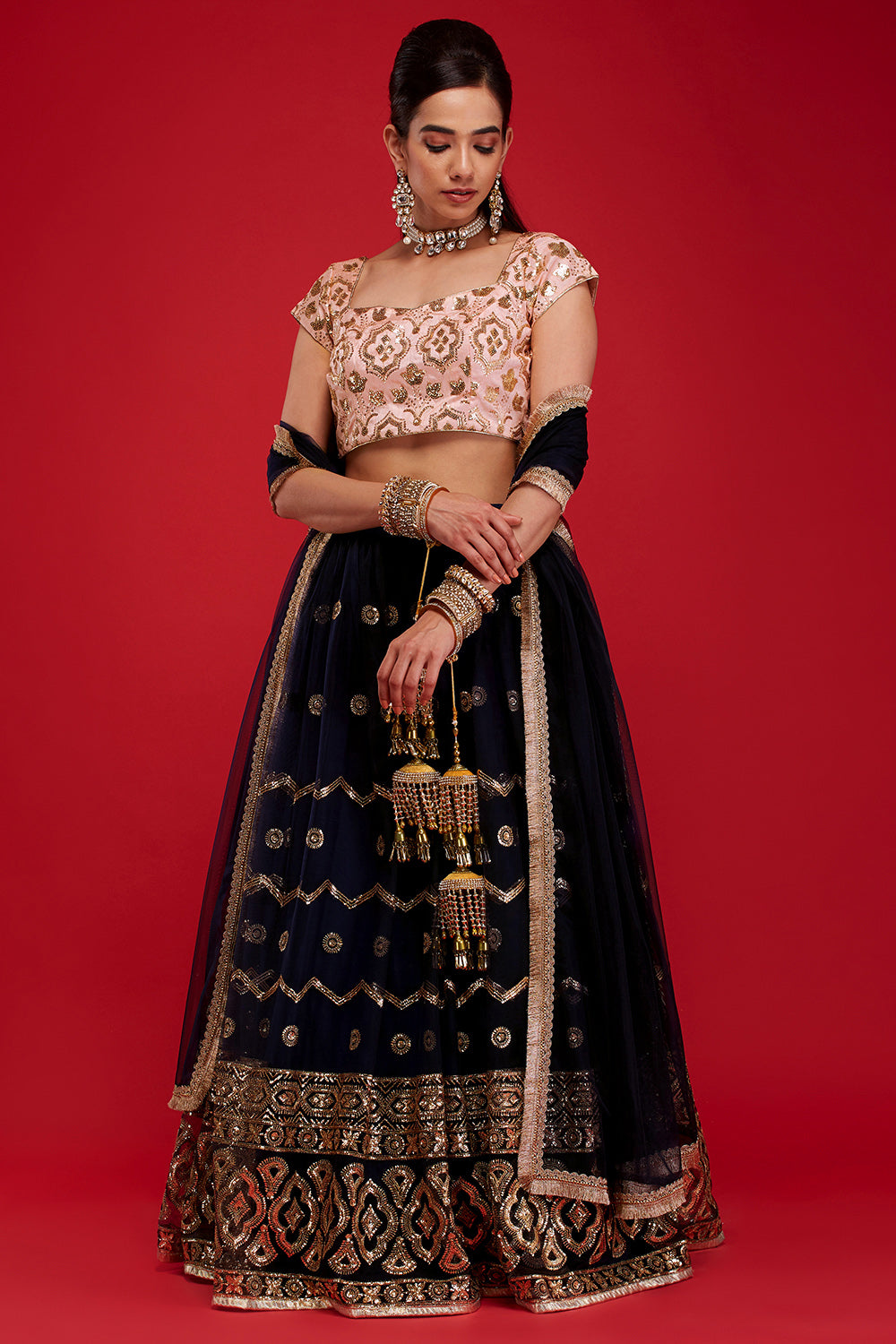 Navy Geometric Wave Lehenga
