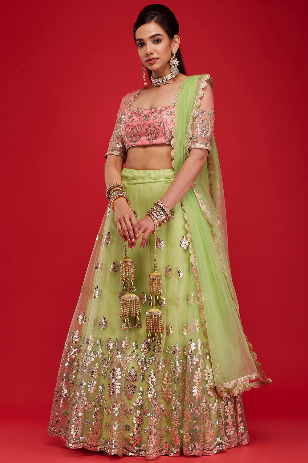 Jade & Pink Gardenia Lehenga