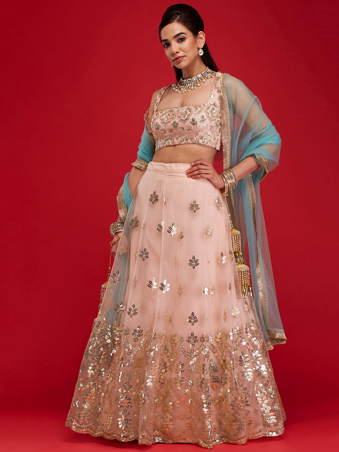 Blush & Aqua Gardenia Lehenga