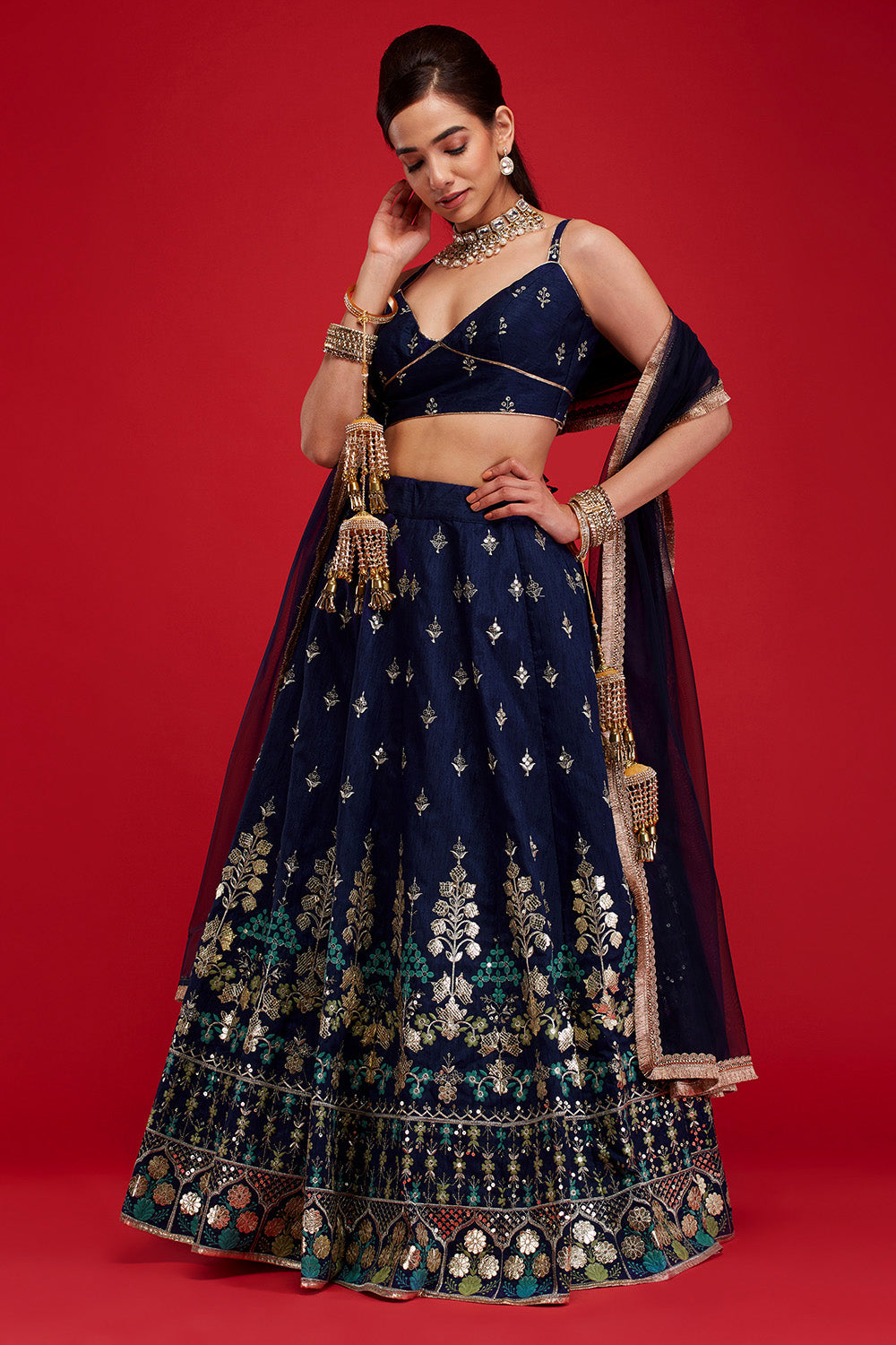 Navy Floral Pendant Lehenga