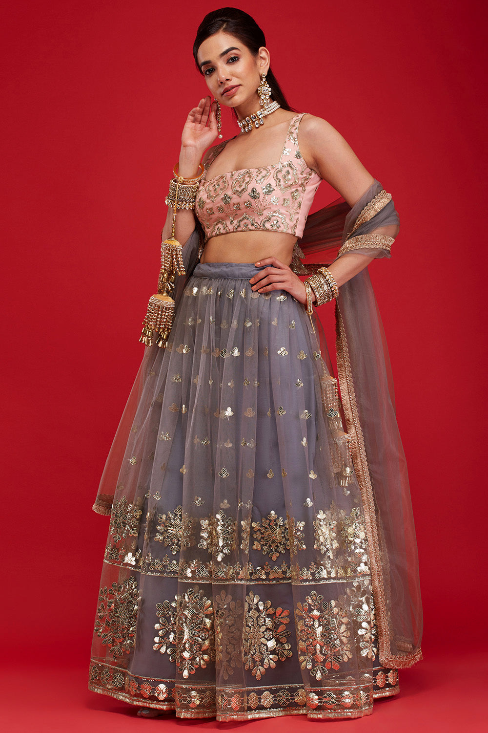 Grey Snowflake Lehenga