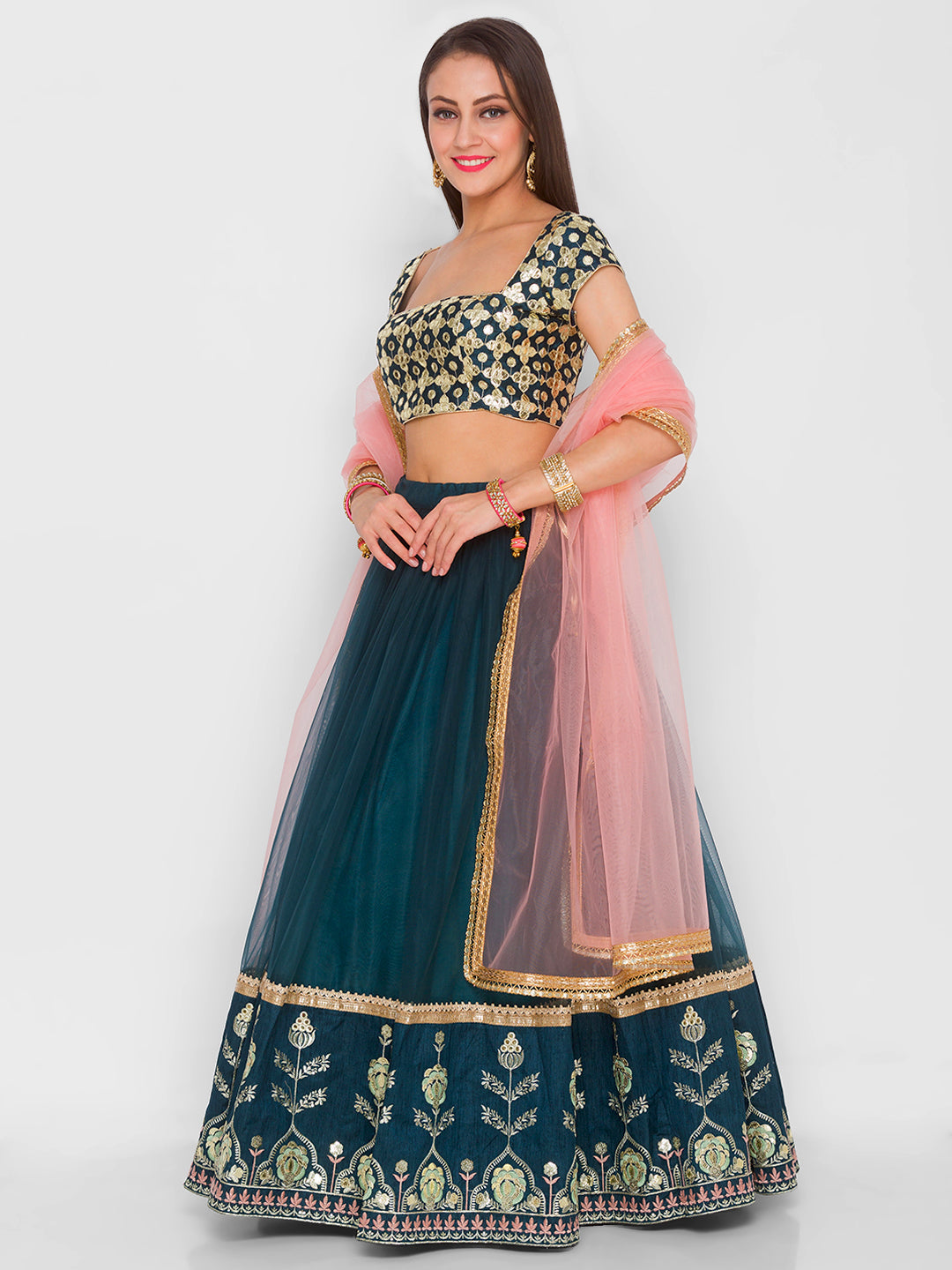 Dark Pine Bagh Border Lehenga