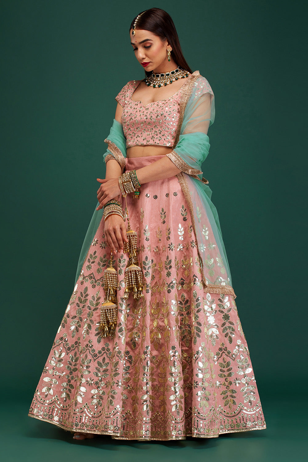 Dusty Pink & Aqua Mirage Lehenga