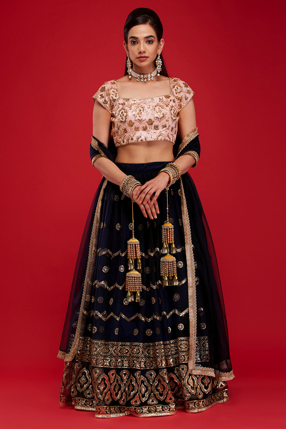 Navy Geometric Wave Lehenga