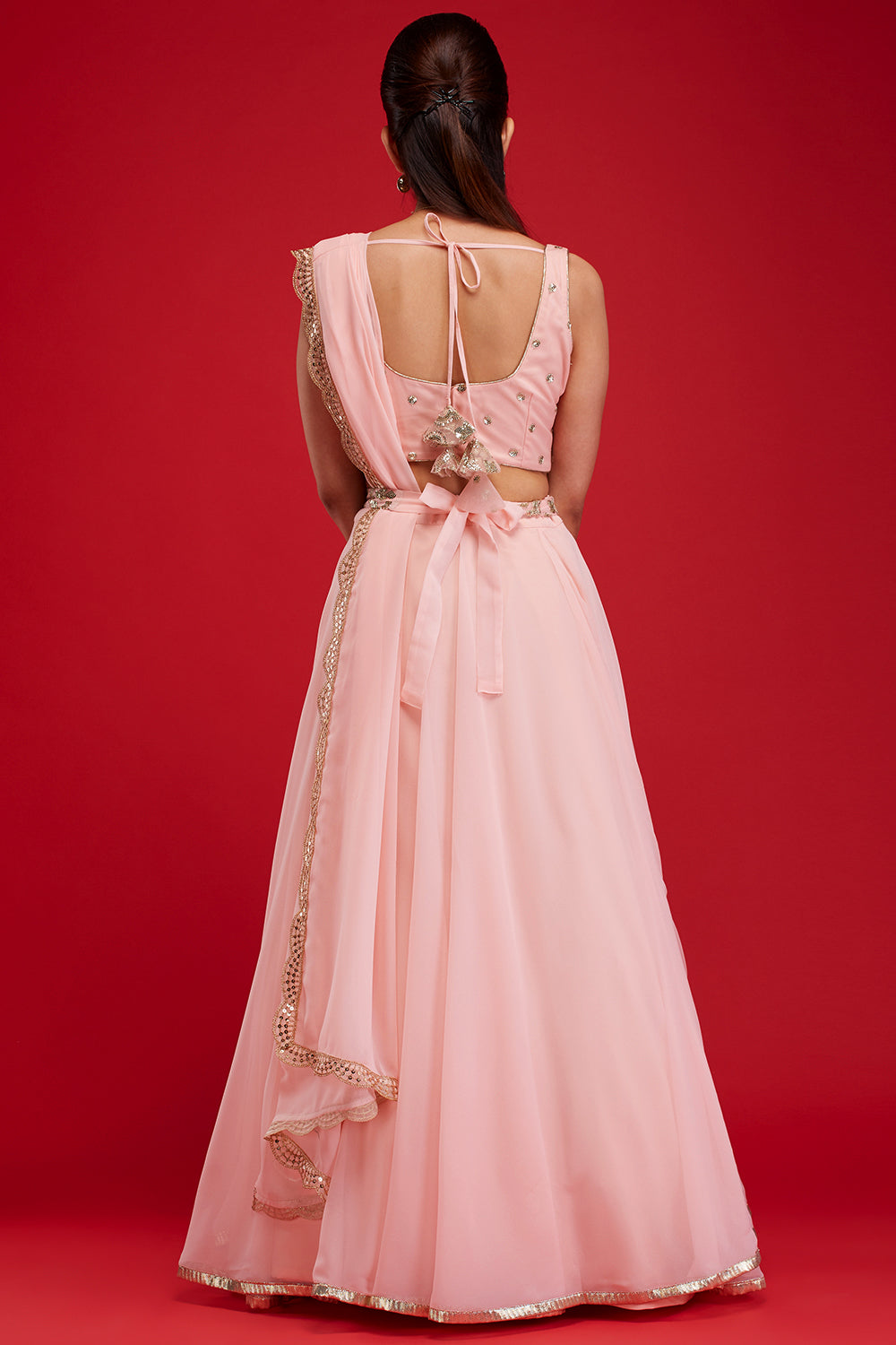 Powder Pink Draped Lehenga Saree