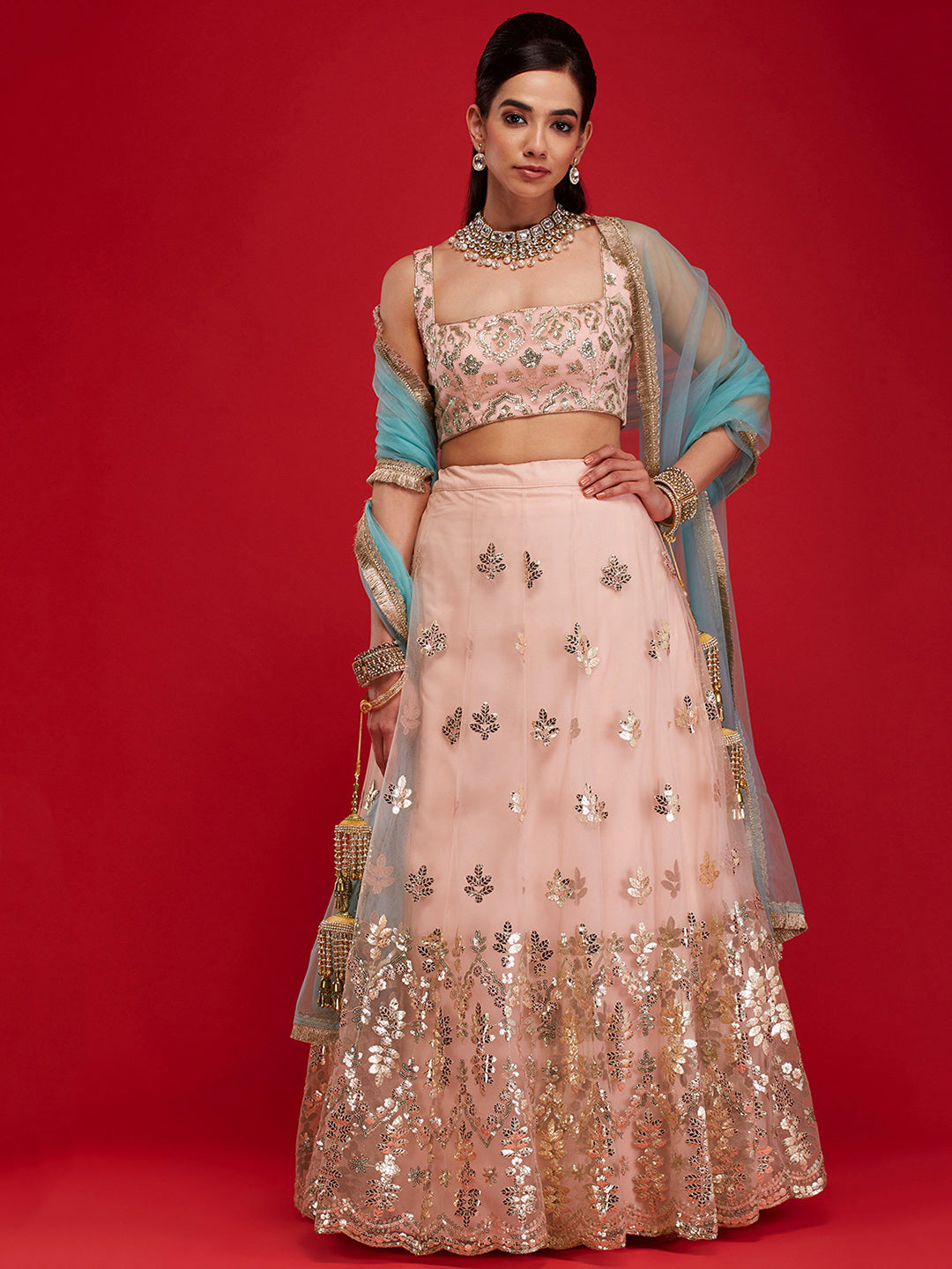 Blush & Aqua Gardenia Lehenga