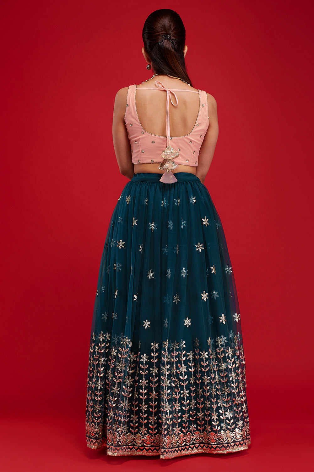 Dark Peacock Starflower Lehenga
