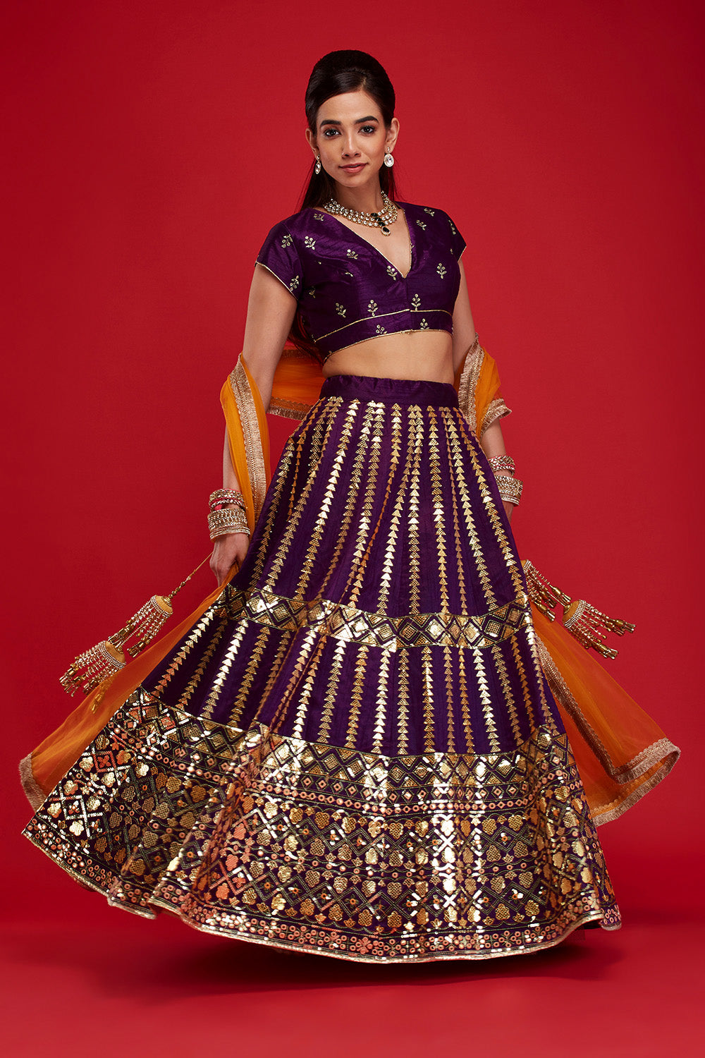Purple & Mustard Aztec Lehenga