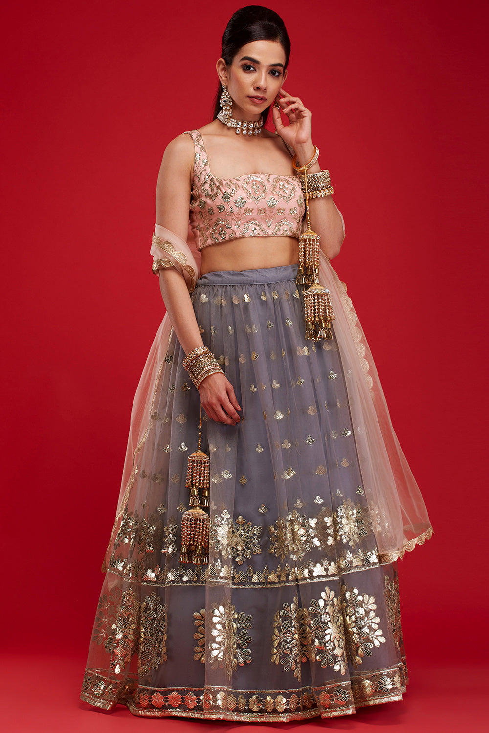Grey & Blush Snowflake Lehenga