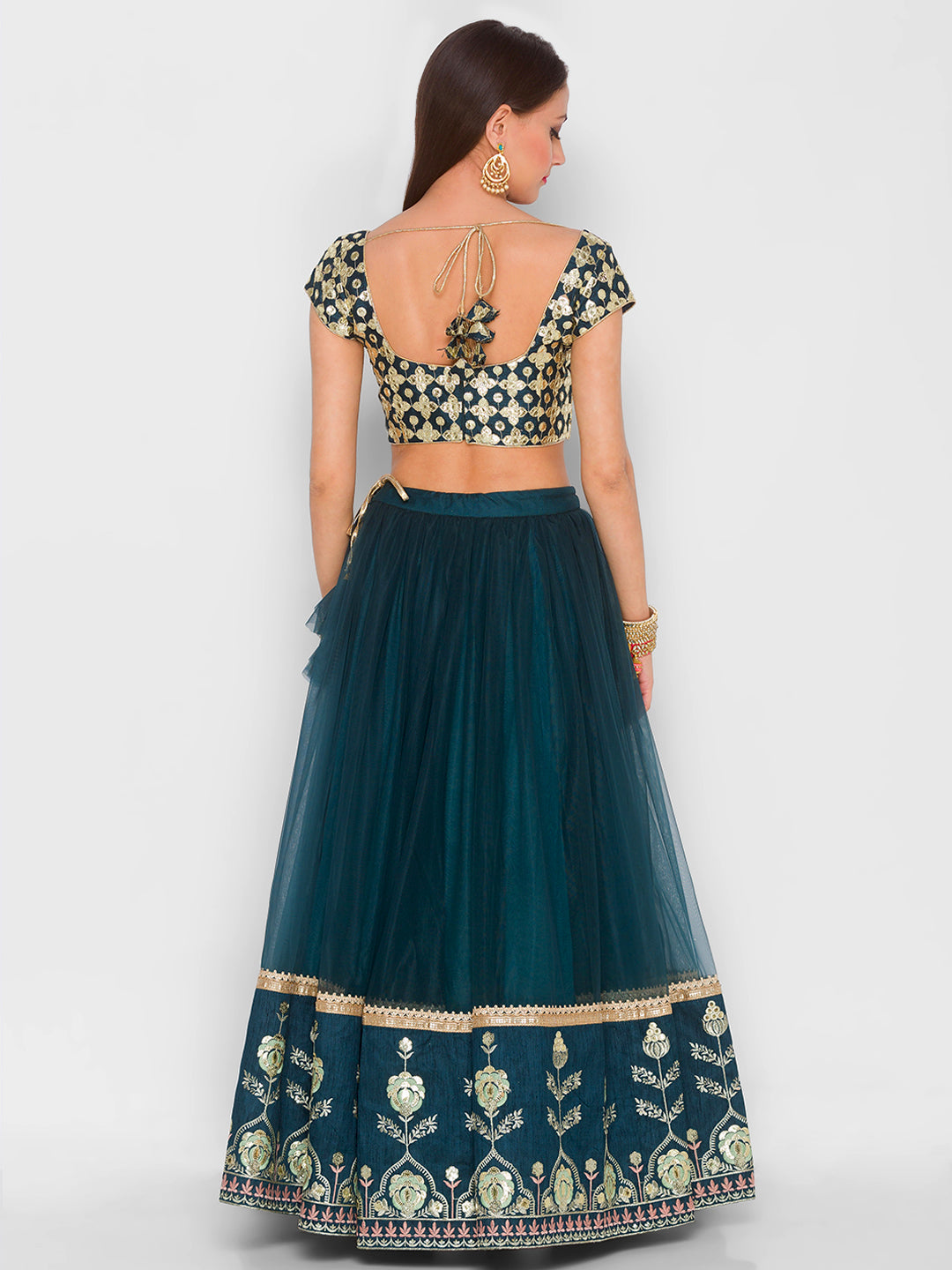 Dark Pine Bagh Border Lehenga