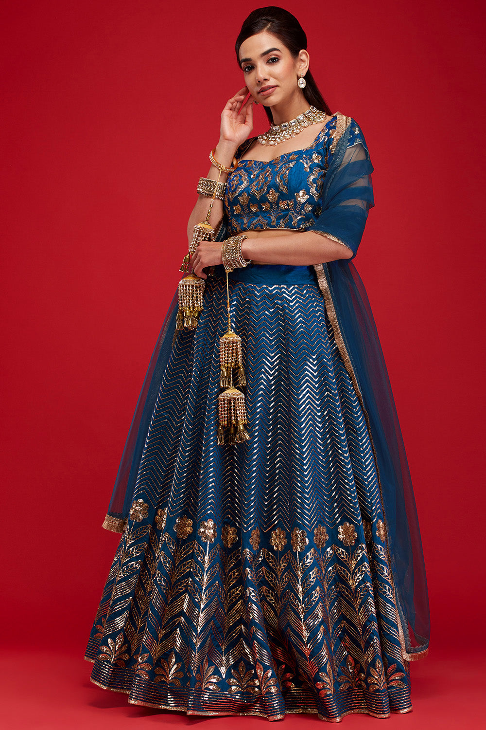 Bright Blue Sequin Fountain Lehenga