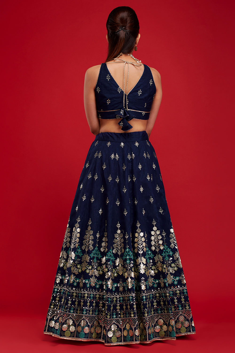 Navy Floral Pendant Lehenga