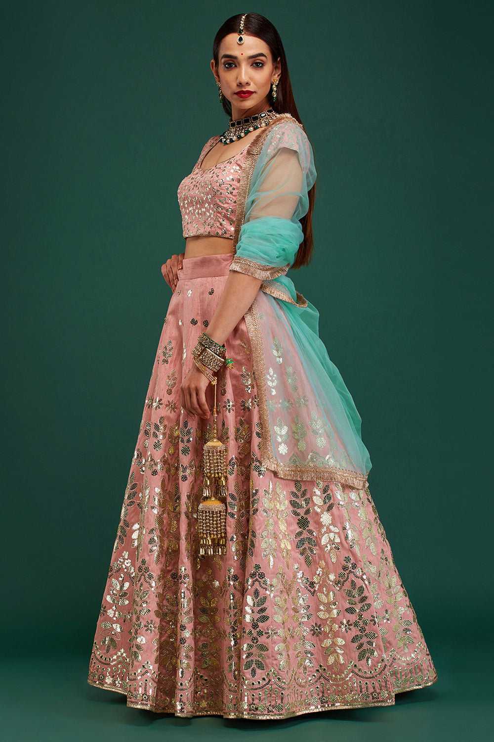 Dusty Pink & Aqua Mirage Lehenga