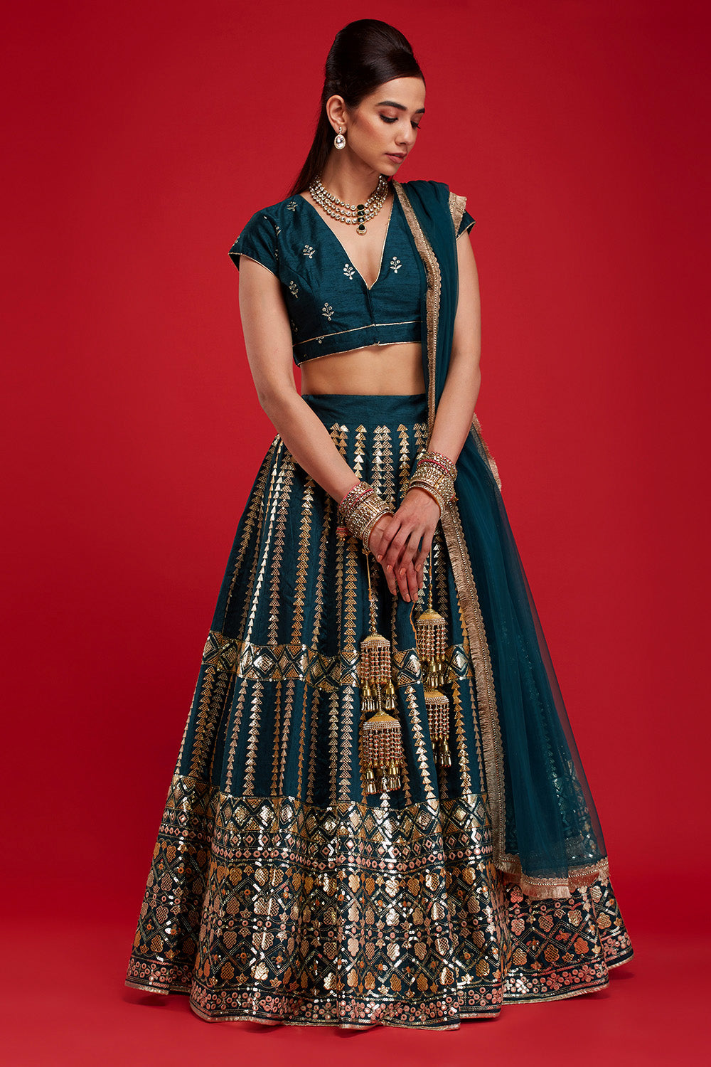 Dark Pine Aztec Lehenga