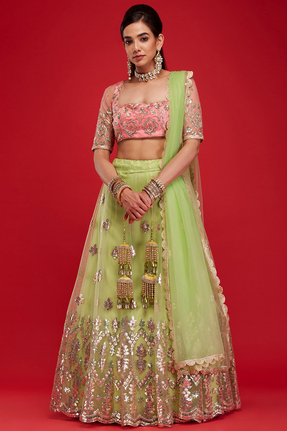 Jade & Pink Gardenia Lehenga
