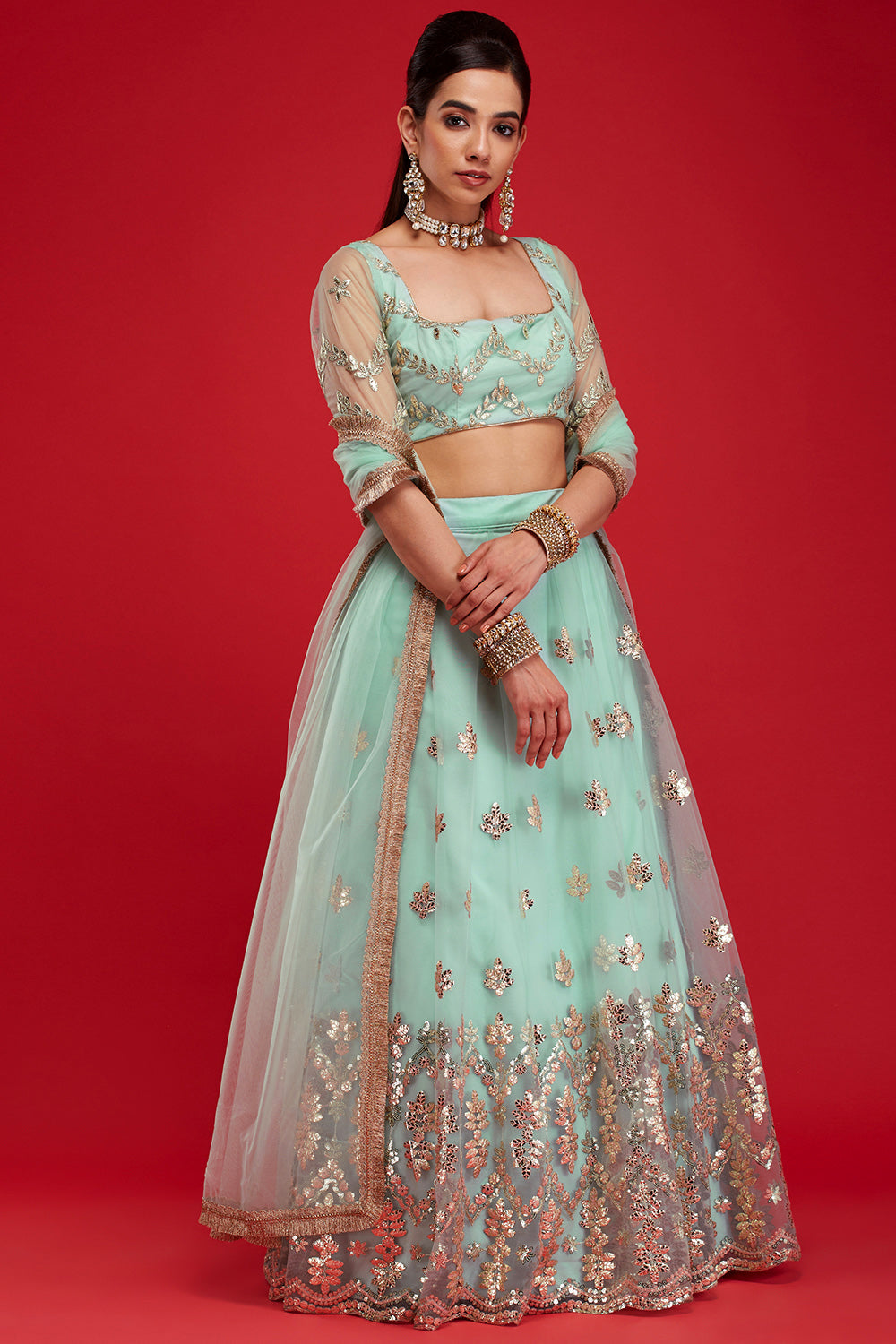 Aqua Gardenia Lehenga