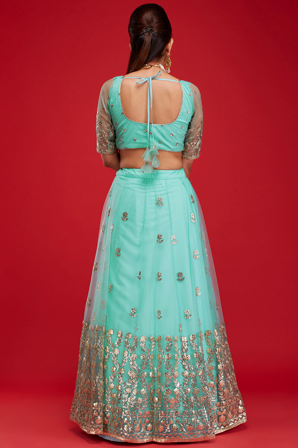 Aqua & Jade Roman Tiara Lehenga